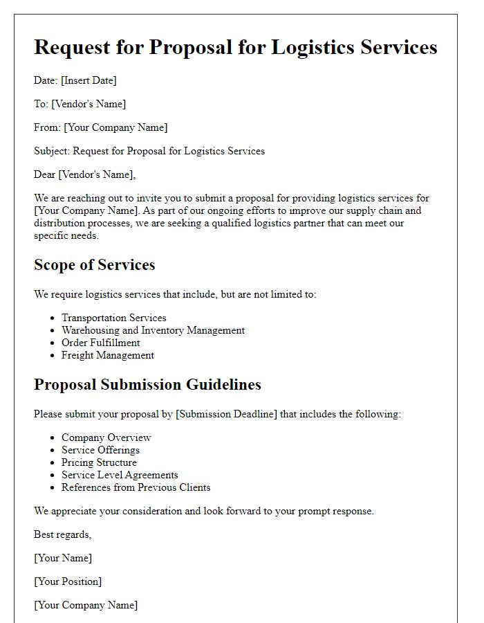 Letter template of logistics services request for proposal.