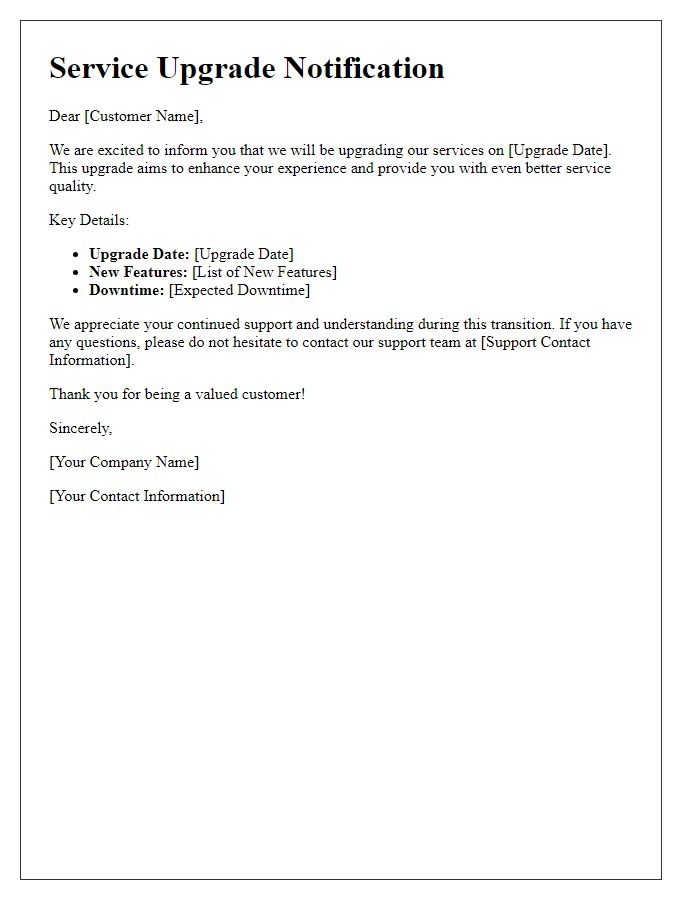 Letter template of service upgrade notification