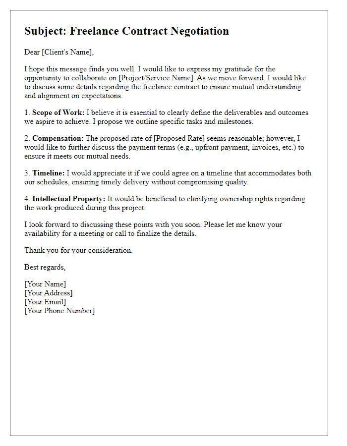 Letter template of freelance contract negotiation for consultants