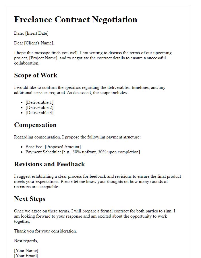 Letter template of freelance contract negotiation for content creators