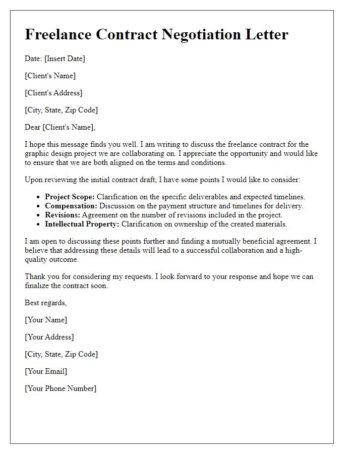 Letter template of freelance contract negotiation for graphic designers