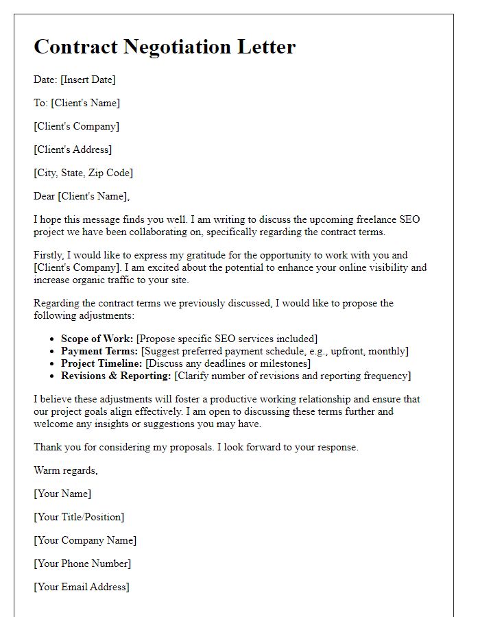 Letter template of freelance contract negotiation for SEO specialists