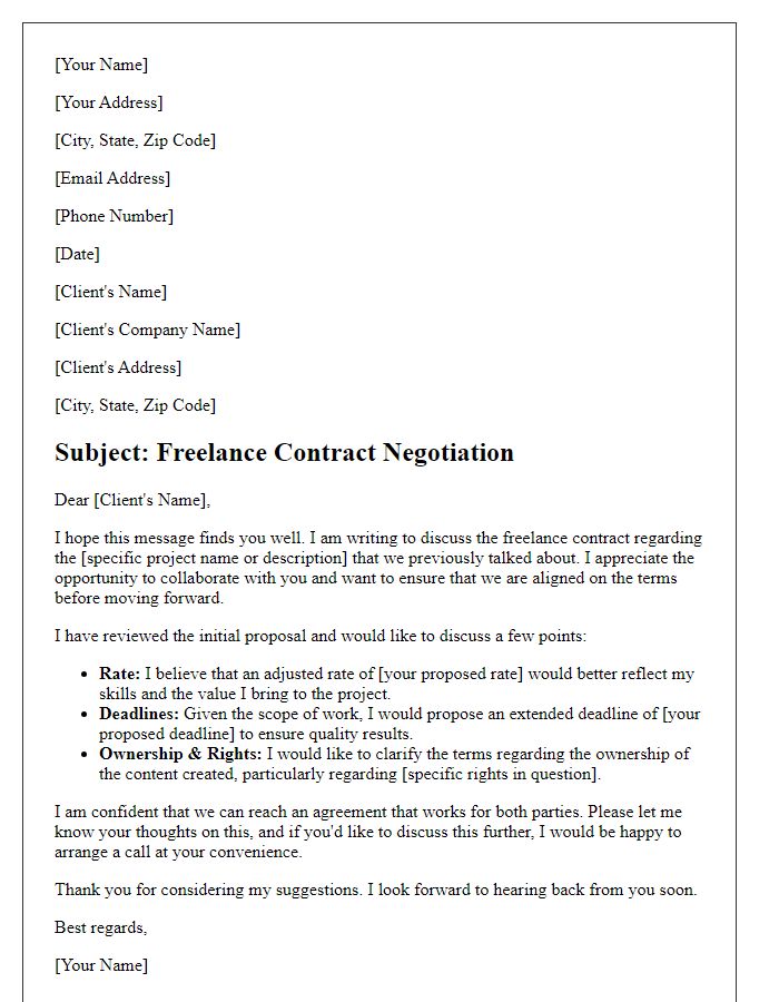 Letter template of freelance contract negotiation for writers