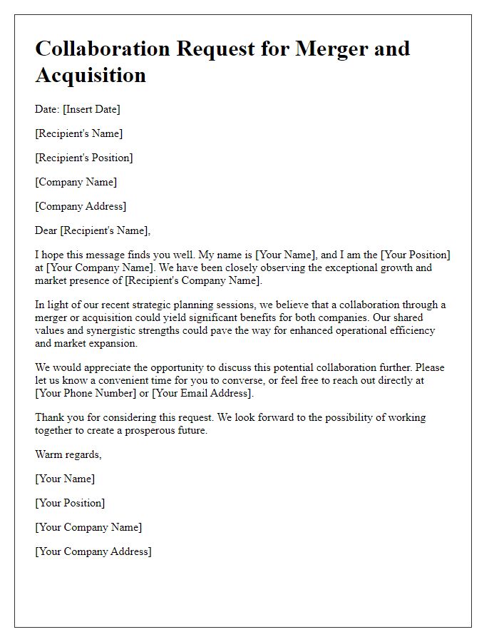 Letter template of merger and acquisition collaboration request