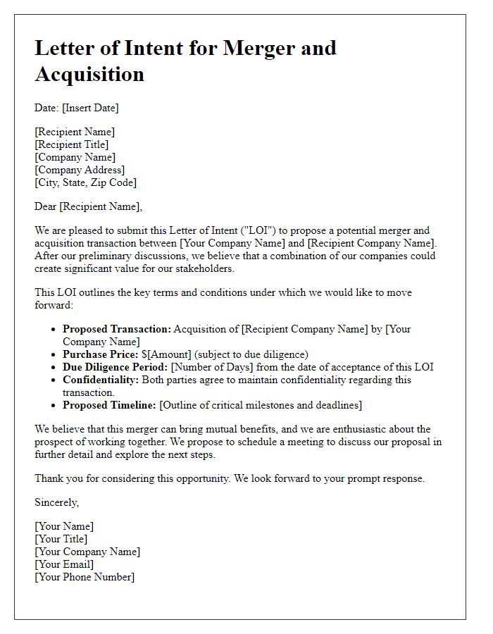 Letter template of merger and acquisition deal initiation