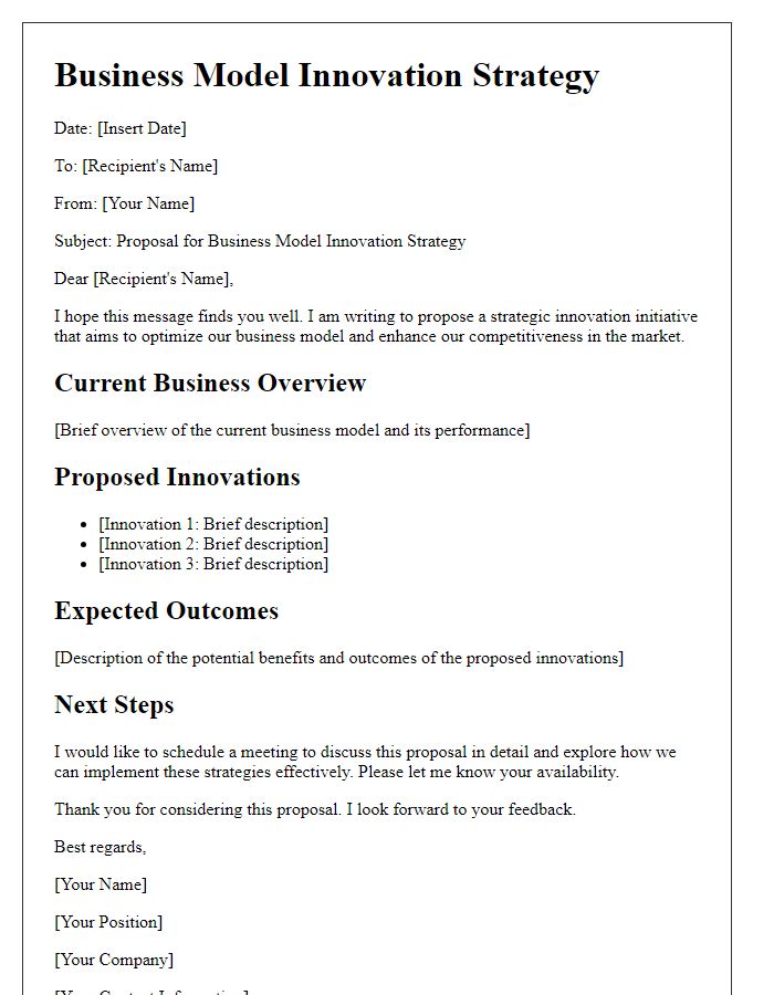 Letter template of business model innovation strategy