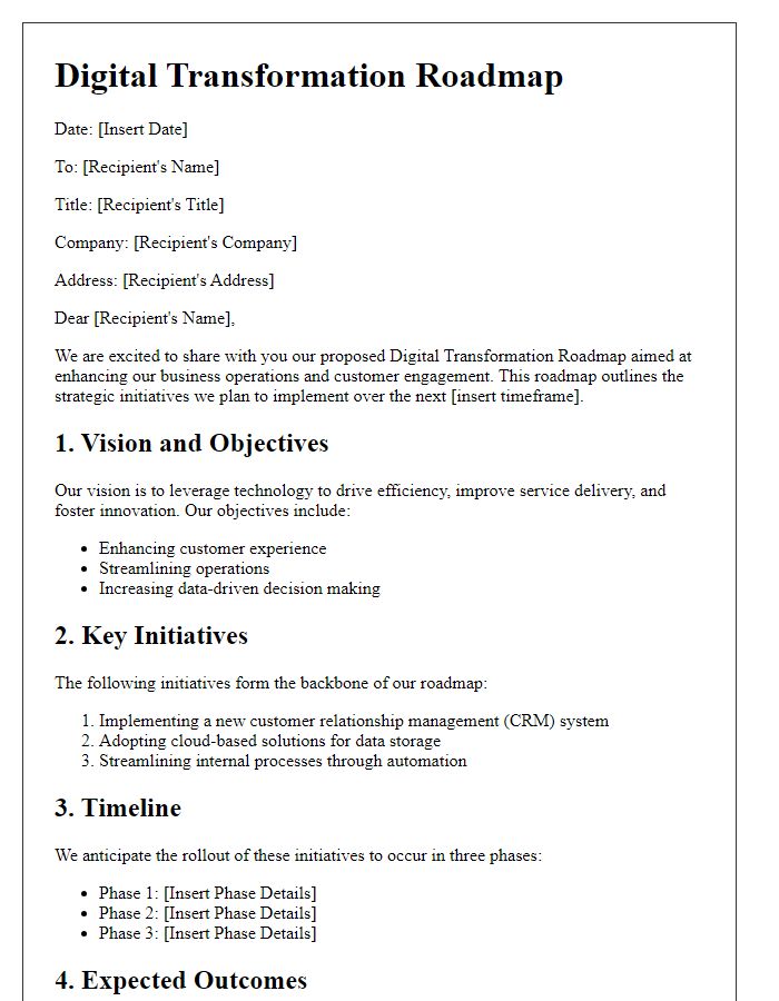 Letter template of digital transformation roadmap