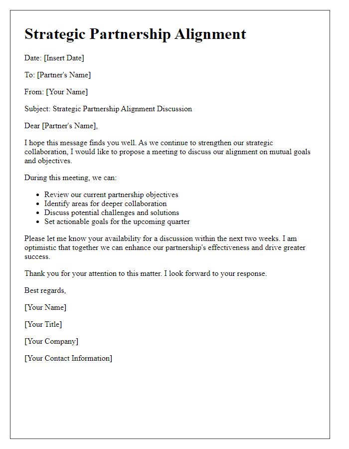 Letter template of strategic partnership alignment