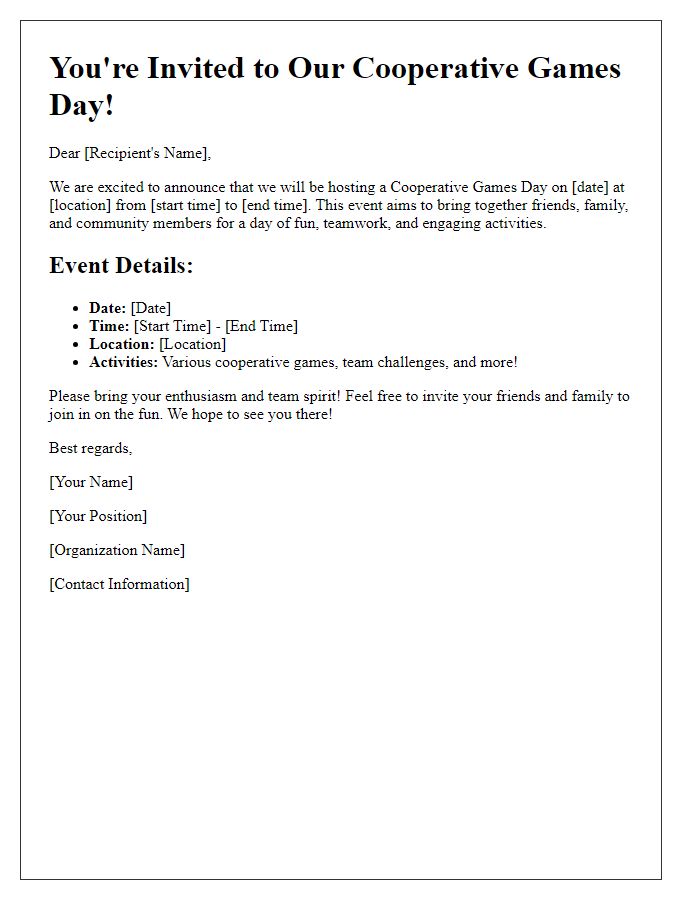 Letter template of cooperative games day call