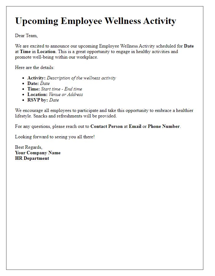 Letter template of employee wellness activity announcement