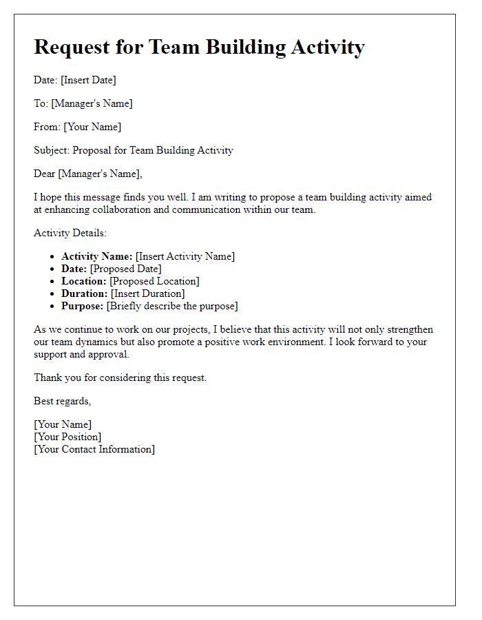 Letter template of team building activity request