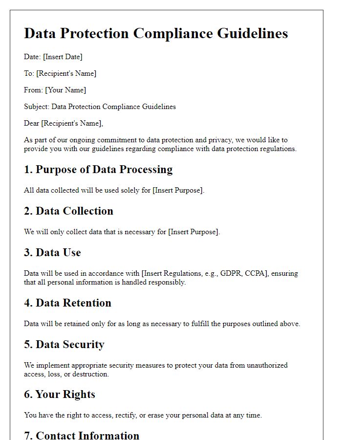 Letter template of data protection compliance guidelines