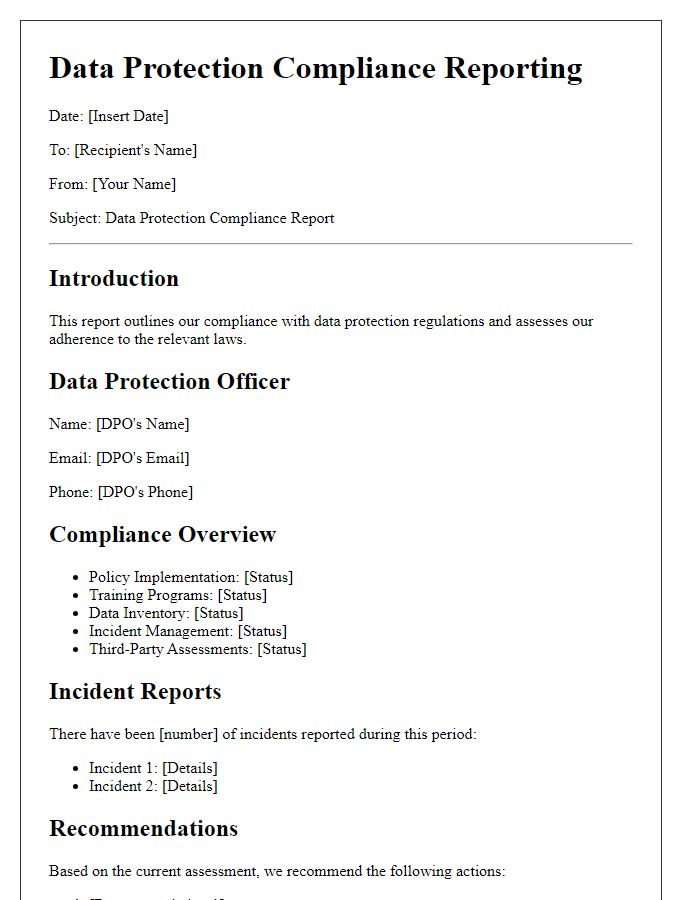 Letter template of data protection compliance reporting