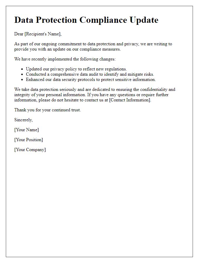 Letter template of data protection compliance update