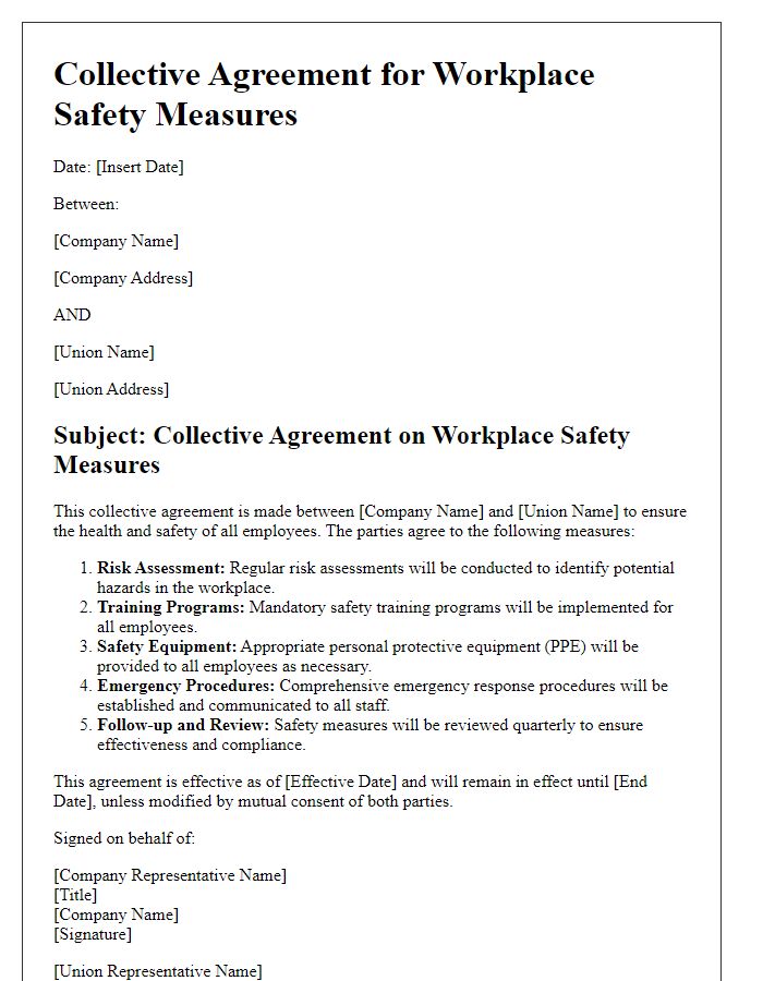 Letter template of collective agreement for workplace safety measures