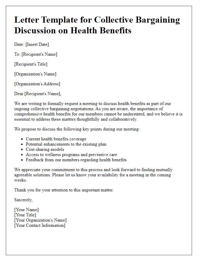 Letter template of collective bargaining discussion on health benefits