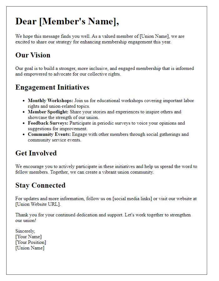 Letter template of labor union strategy for membership engagement