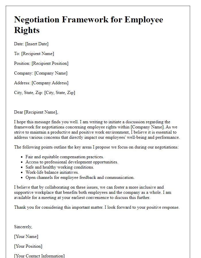 Letter template of negotiation framework for employee rights