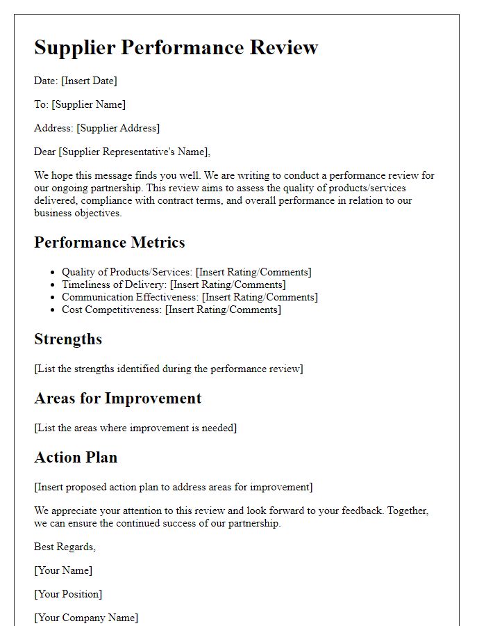 Letter template of supplier performance review.