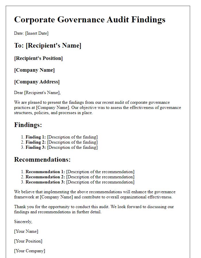 Letter template of corporate governance audit findings