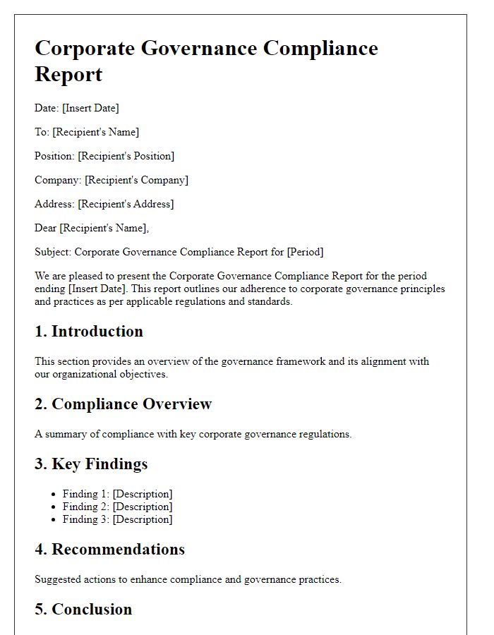 Letter template of corporate governance compliance report