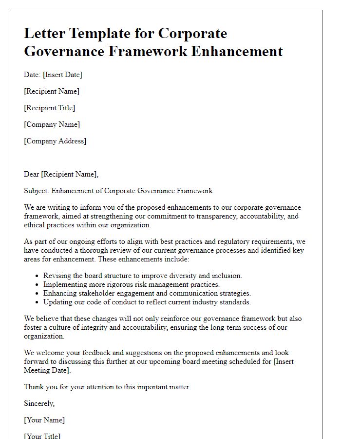 Letter template of corporate governance framework enhancement