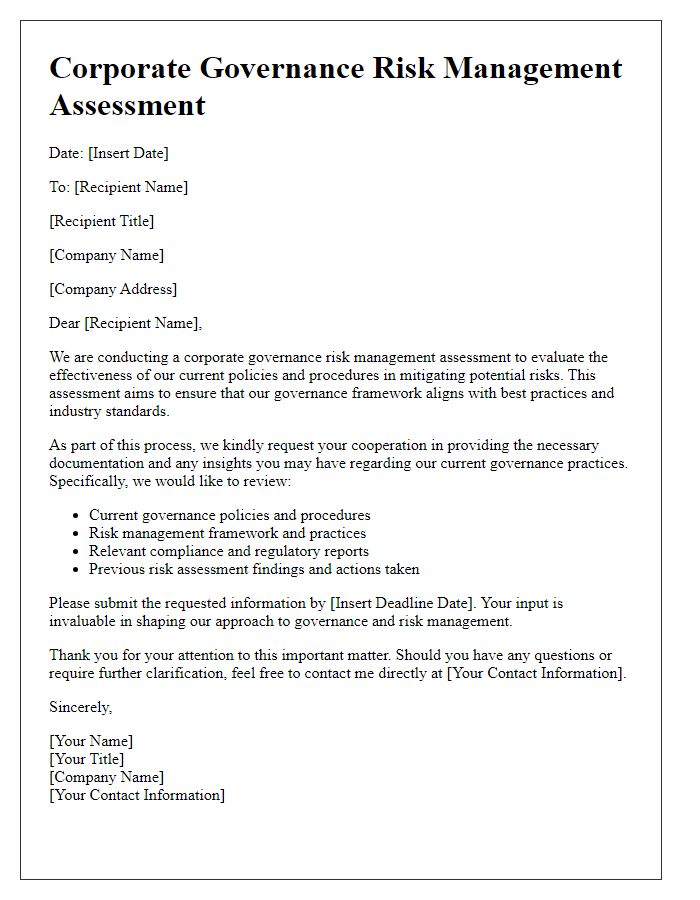 Letter template of corporate governance risk management assessment