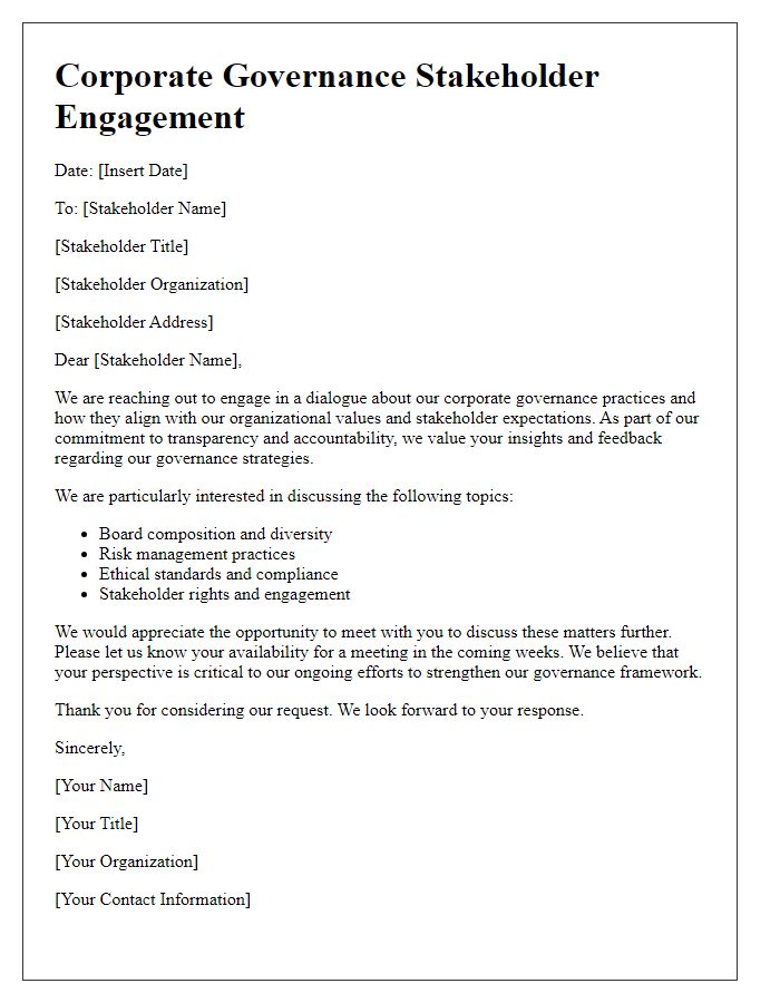 Letter template of corporate governance stakeholder engagement