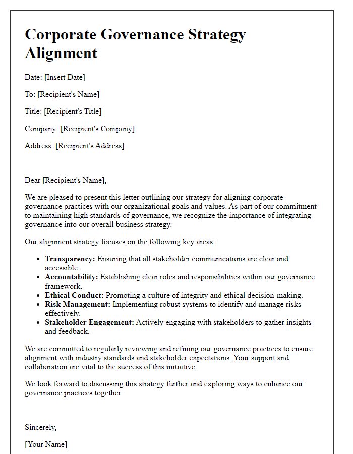 Letter template of corporate governance strategy alignment