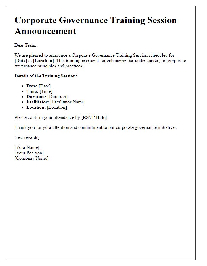 Letter template of corporate governance training session announcement