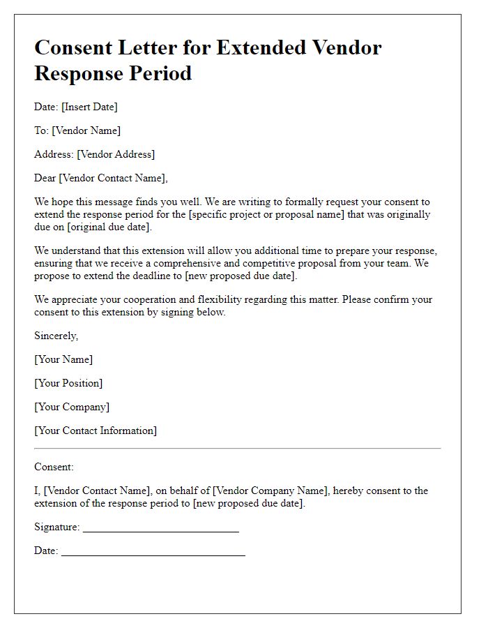 Letter template of consent for longer vendor response period