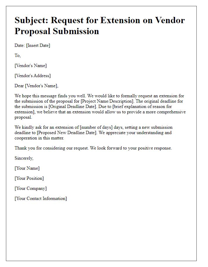 Letter template of formal extension for vendor proposal submission