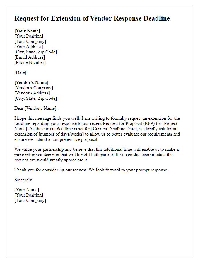 Letter template of request for vendor response deadline extension