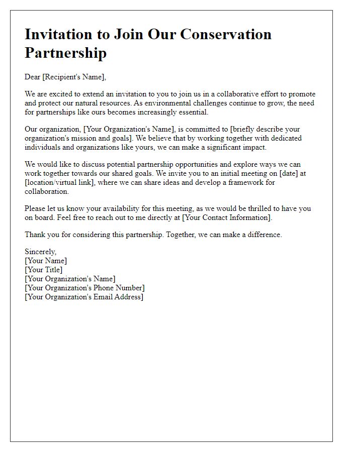 Letter template of a conservation partnership invitation