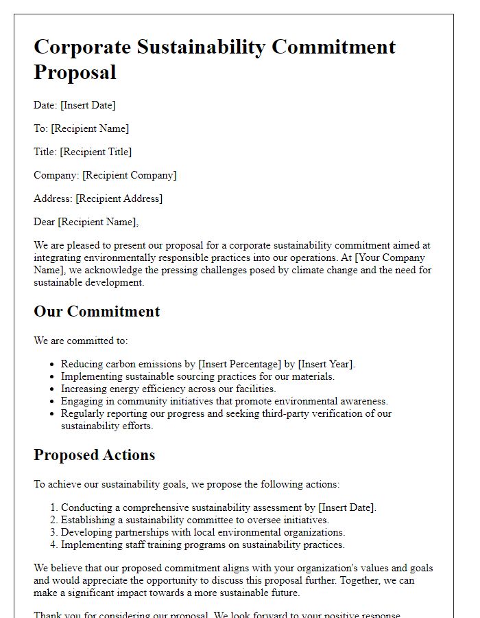 Letter template of corporate sustainability commitment proposal