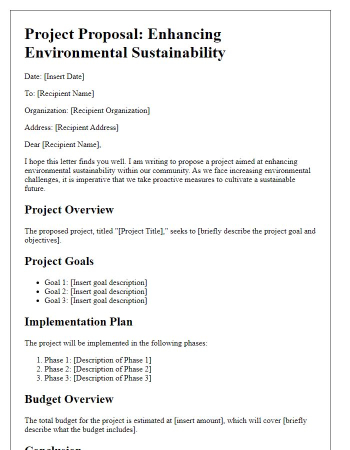 Letter template of an environmental sustainability project proposal