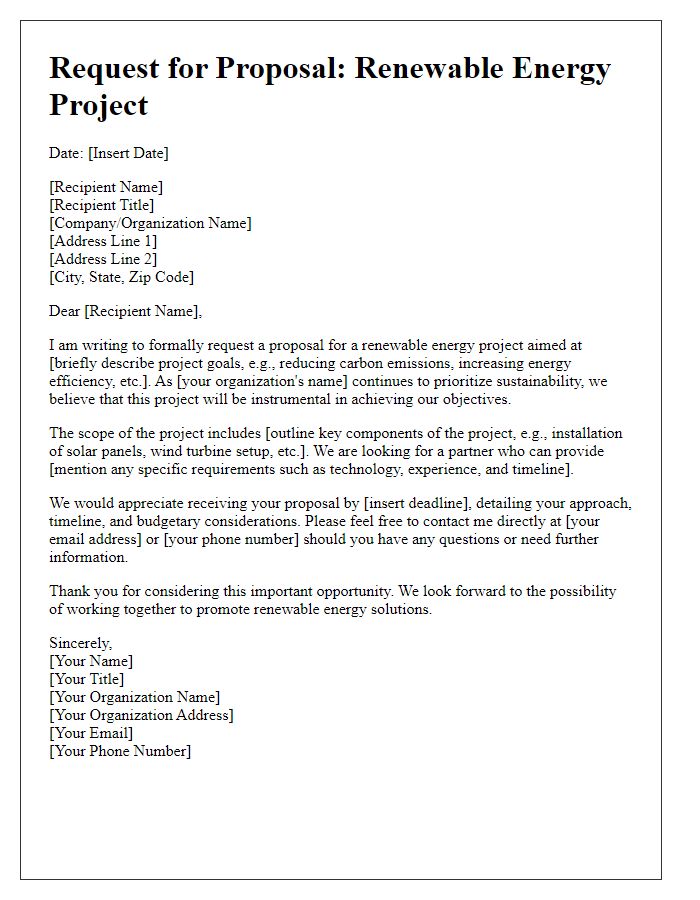 Letter template of a renewable energy project request