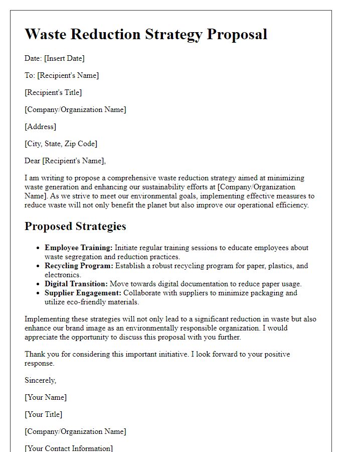 Letter template of a waste reduction strategy proposal