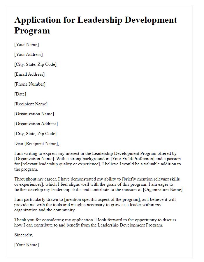 Letter template of application for leadership development program