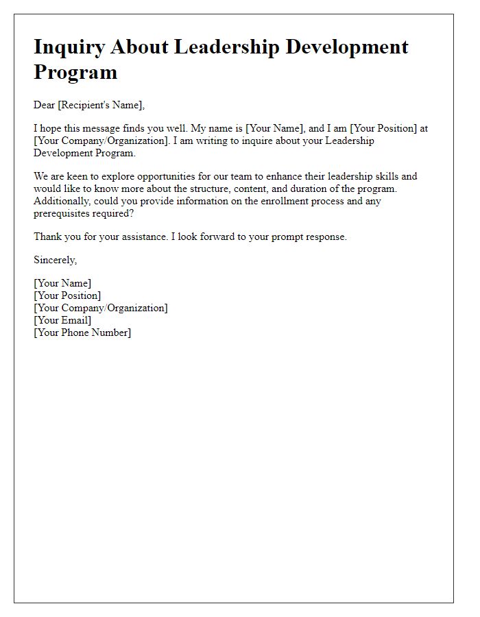 Letter template of inquiry about leadership development program