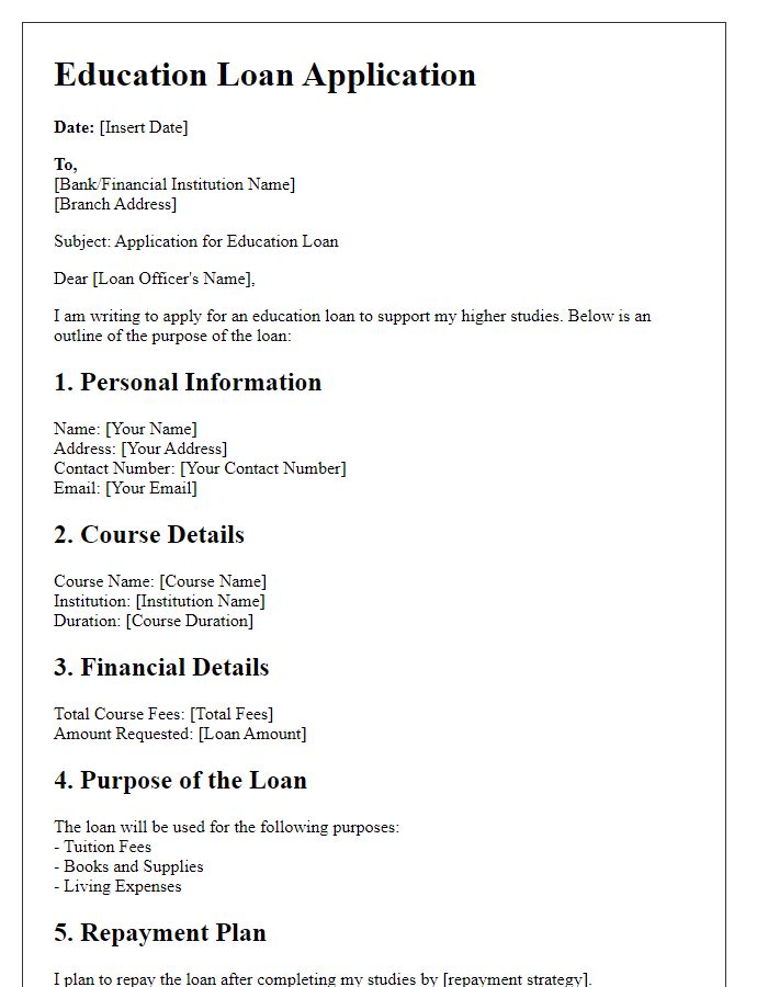 Letter template of education loan purpose outline