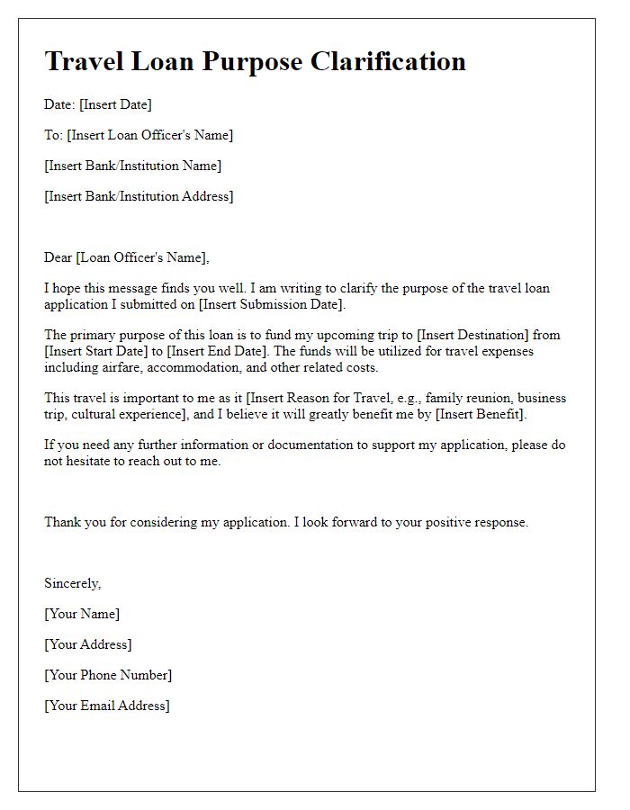 Letter template of travel loan purpose clarification