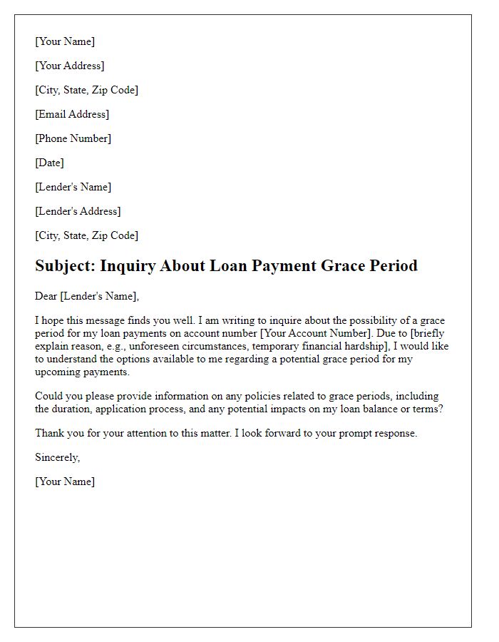 Letter template of inquiry about loan payment grace period