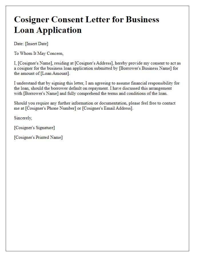 Letter template of cosigner consent for business loan application