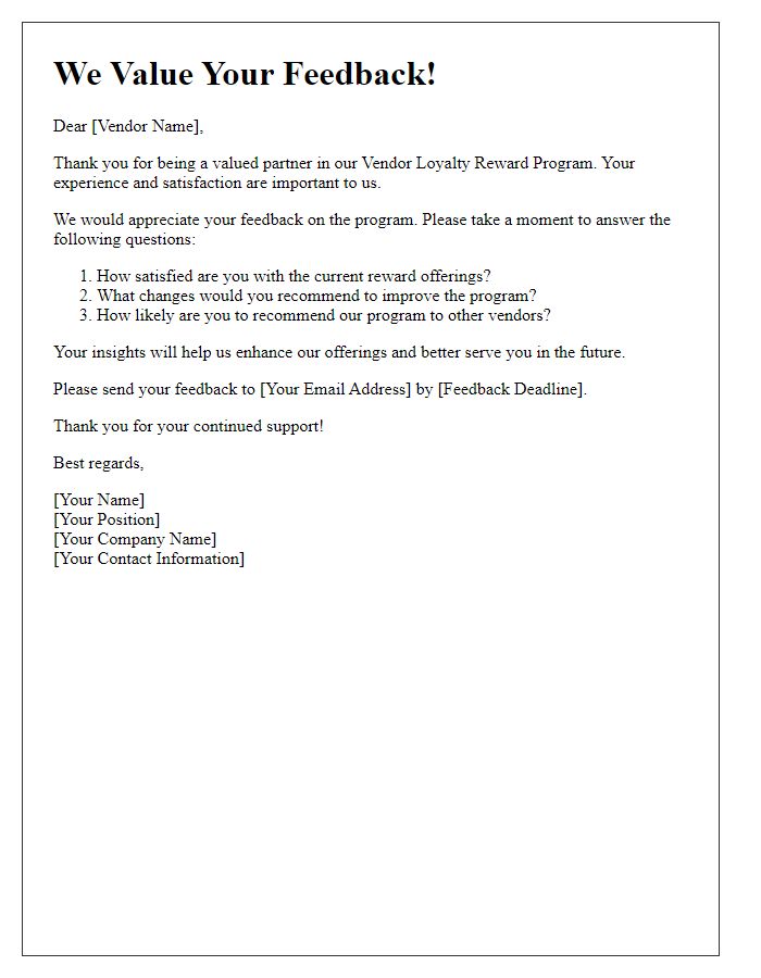 Letter template of Vendor Loyalty Reward Program Feedback Request