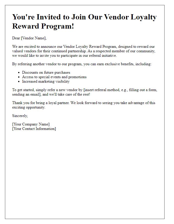 Letter template of Vendor Loyalty Reward Program Referral Invitation