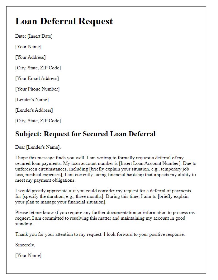 Letter template of secured loan deferral request