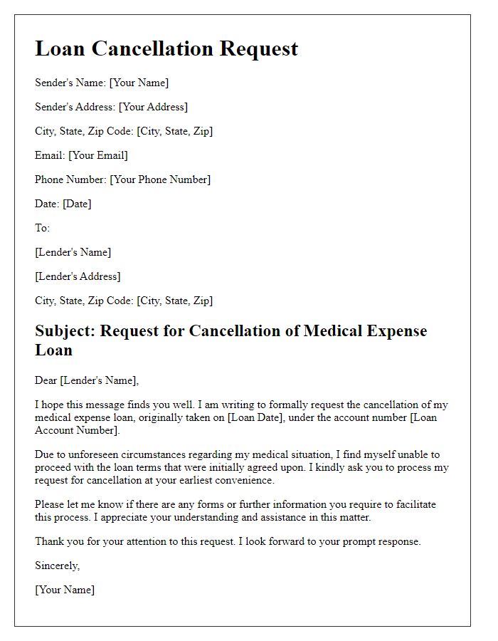 Letter template of Loan Cancellation Request for Medical Expense Loan