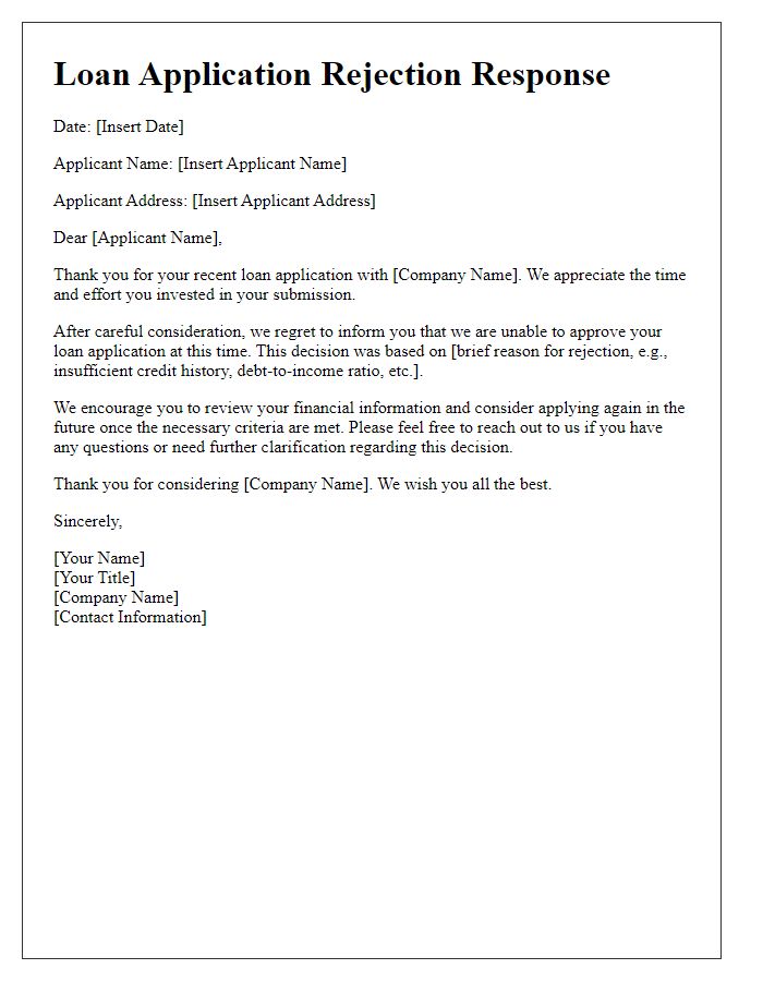 Letter template of loan application rejection response