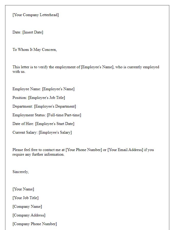 Letter template of employment verification for student loan requirement.